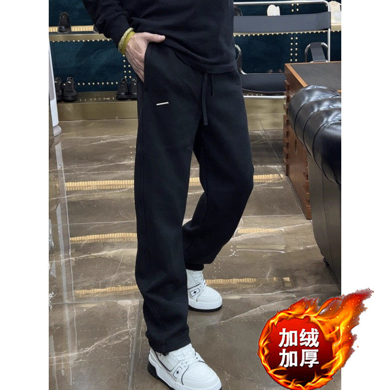 秋冬季加绒加厚弯刀直筒卫裤新款男士简约百搭宽松运动休闲长裤子