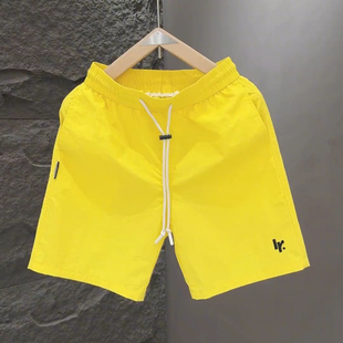 夏季薄款糖果色刺绣潮牌速干短裤男士高级时尚百搭透气五分沙滩裤