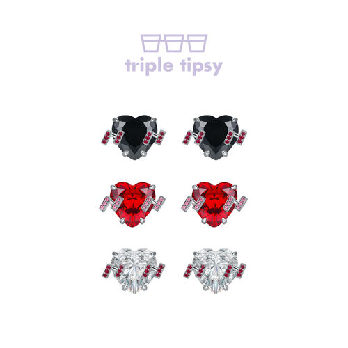 tripletipsy脸红爱心无耳洞耳夹