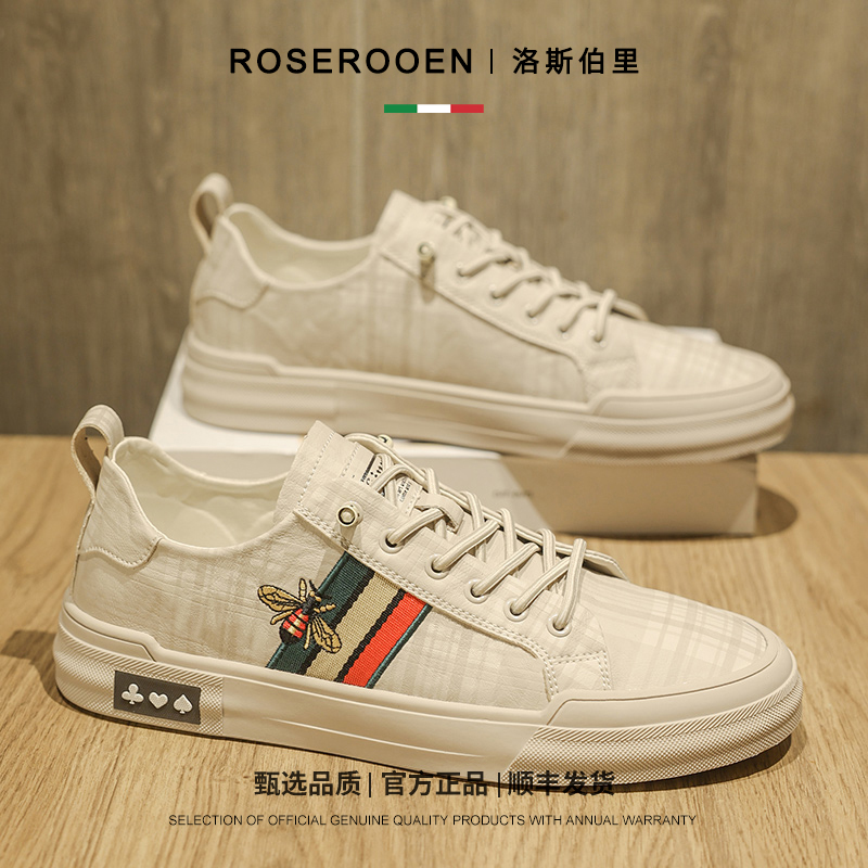 Roserooen2025新款夏季透气休闲百搭板鞋男士潮流小蜜蜂小白鞋男