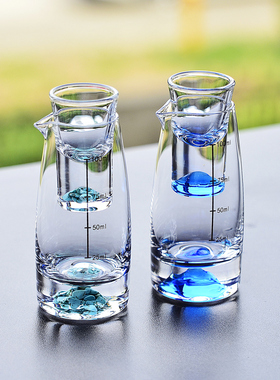 蓝山水晶玻璃高端白酒杯套装刻度分酒器酒壶具家用轻奢烈酒一口杯