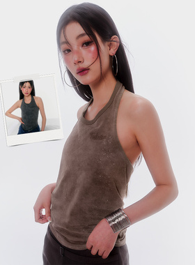 F1os原创设计满天星漏背背心上衣女士修身圆领弹力吊带背心