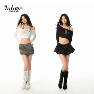 F1os 纯欲辣妹一字落肩针织防晒衫女长袖宽松镂空短款外搭罩衫