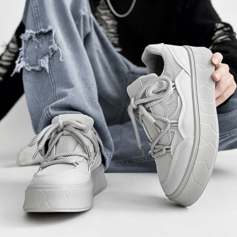 古雀文艺轻复古男鞋小白鞋新款夏季增高厚底透气网布运动休闲板鞋