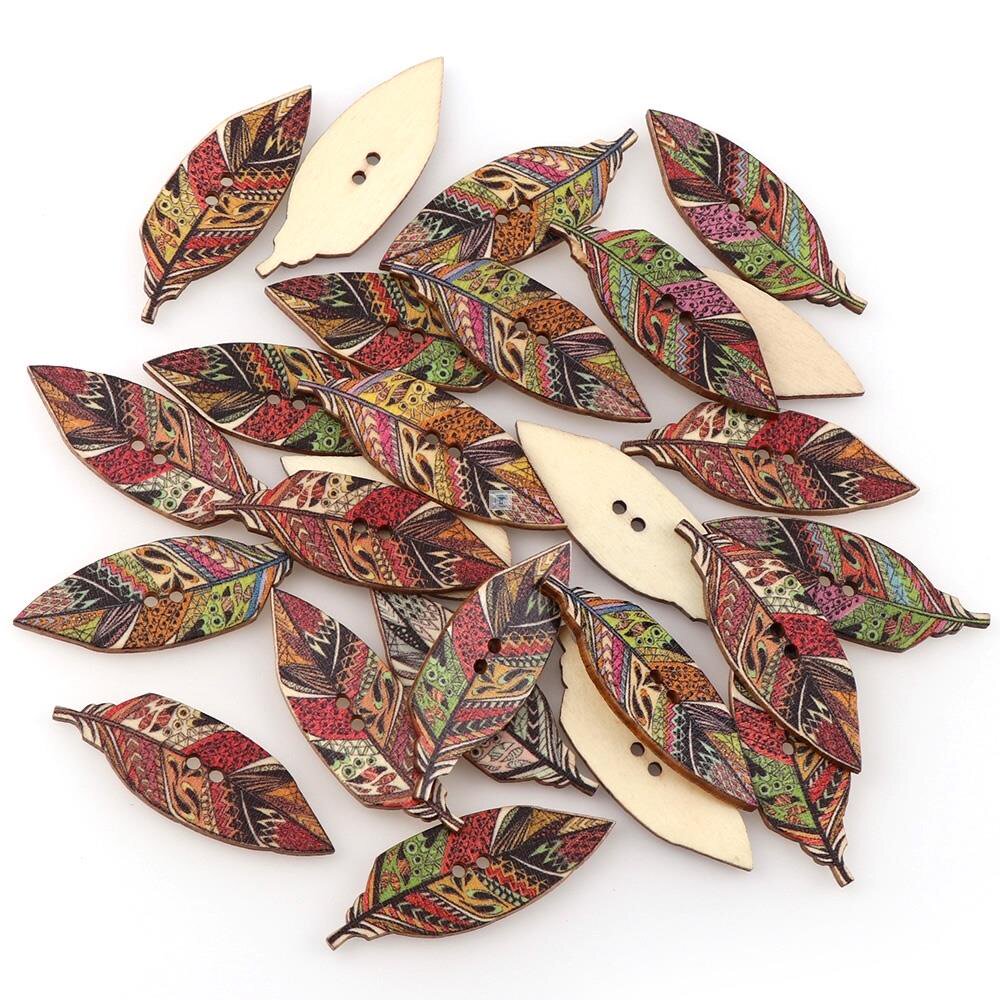 50PC Fashion Leaves High Quality Painting 2 Holes DIY Random