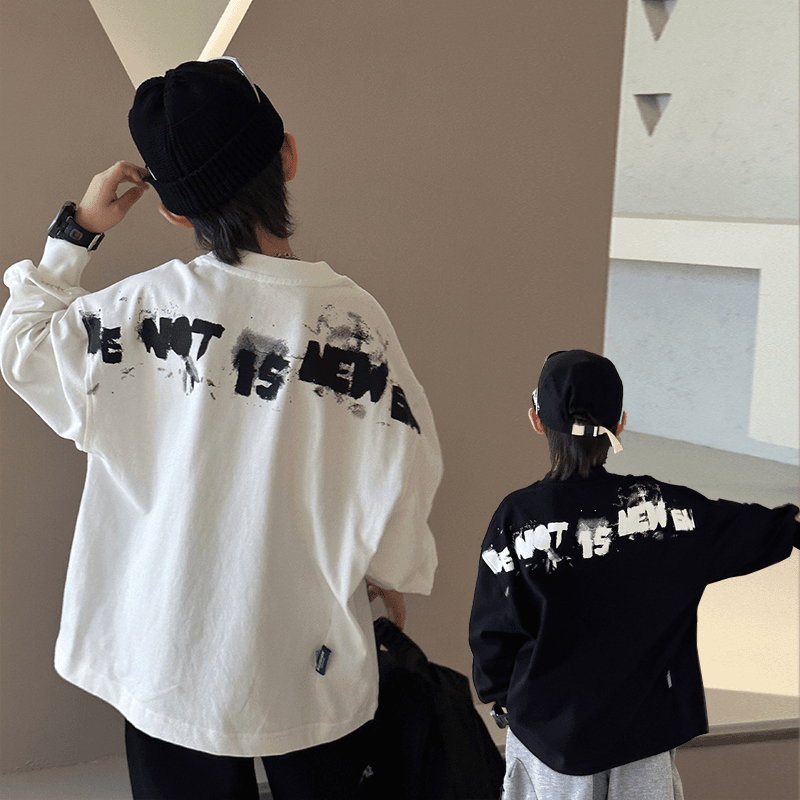 男童长袖t恤纯棉帅气儿童韩版宽松2025新款大童秋季白色上衣潮