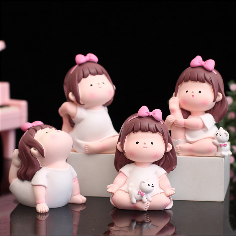 卡通可爱瑜伽小萌妹运动女孩汽车摆件生日蛋糕烘焙装饰品学生礼品