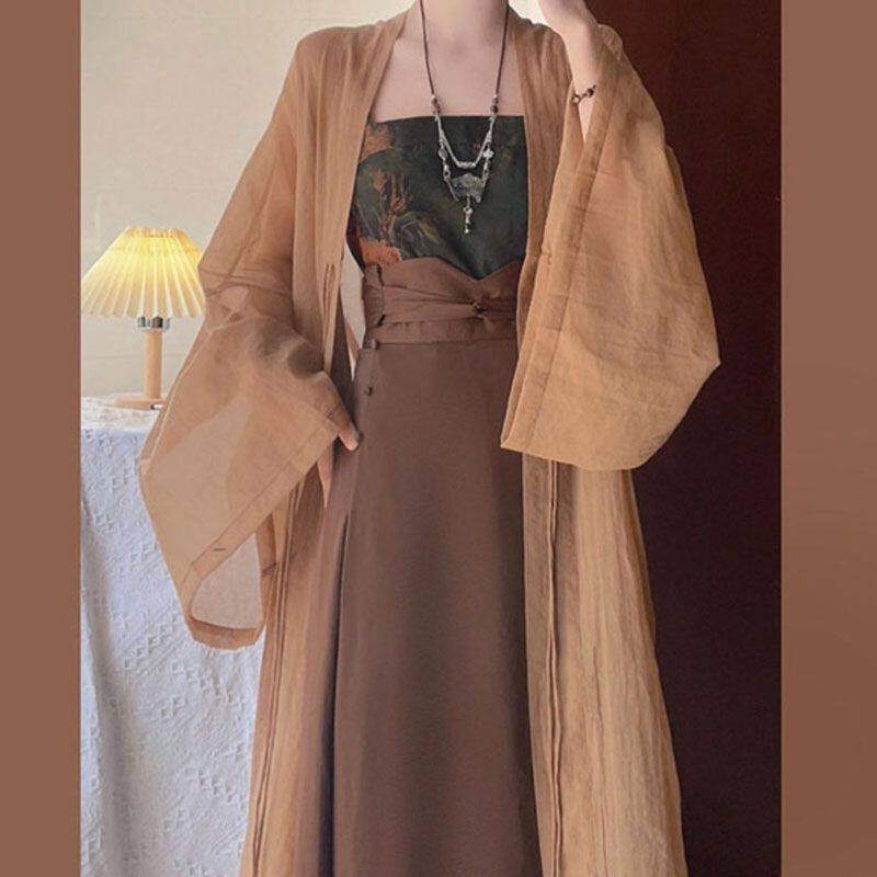 夏季新款中式改良汉服女开衫元素吊带半身裙宋制禅意民国风