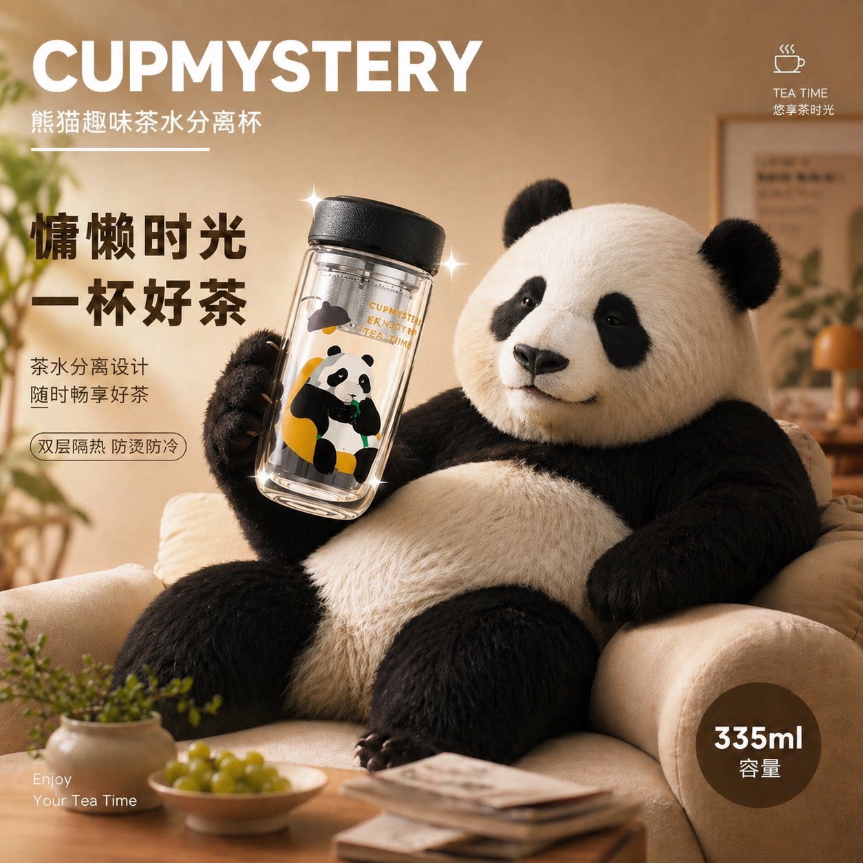 CUP mystery 卡通原创熊猫杯子双层高硼硅玻璃水杯女办公室泡茶杯