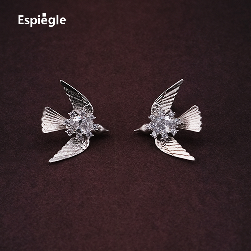 Espiegle银色金属小鸟耳钉