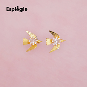 Espiegle辉夜自由体操系列锆石古法镀金小鸟耳钉