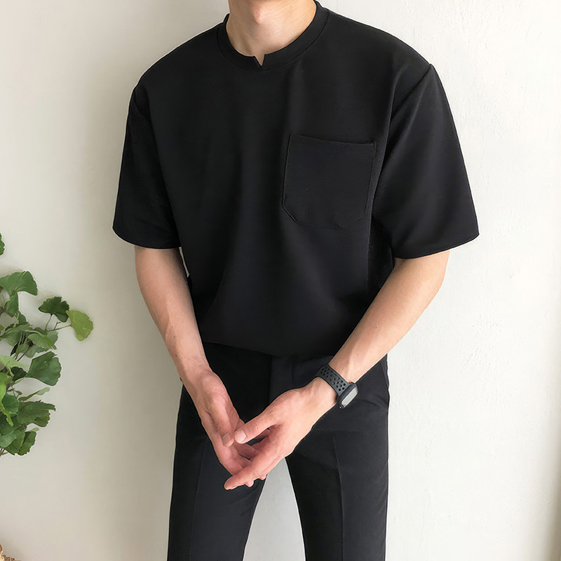 布客行  轻熟风小V领设计感短袖t恤男夏季韩系痞帅高级感半袖上衣