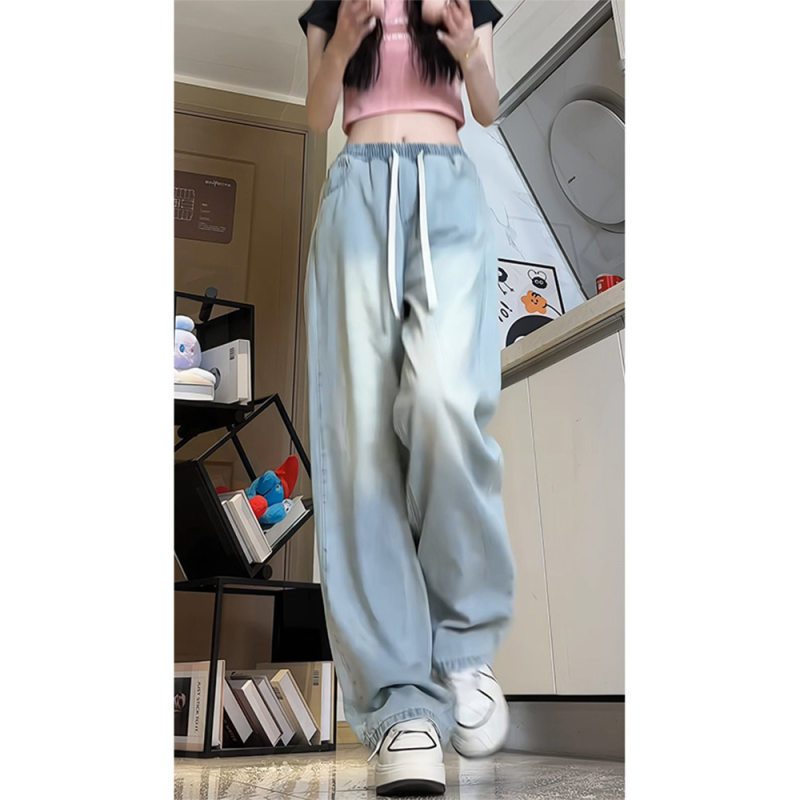 泥黄色垂感冰丝牛仔裤男