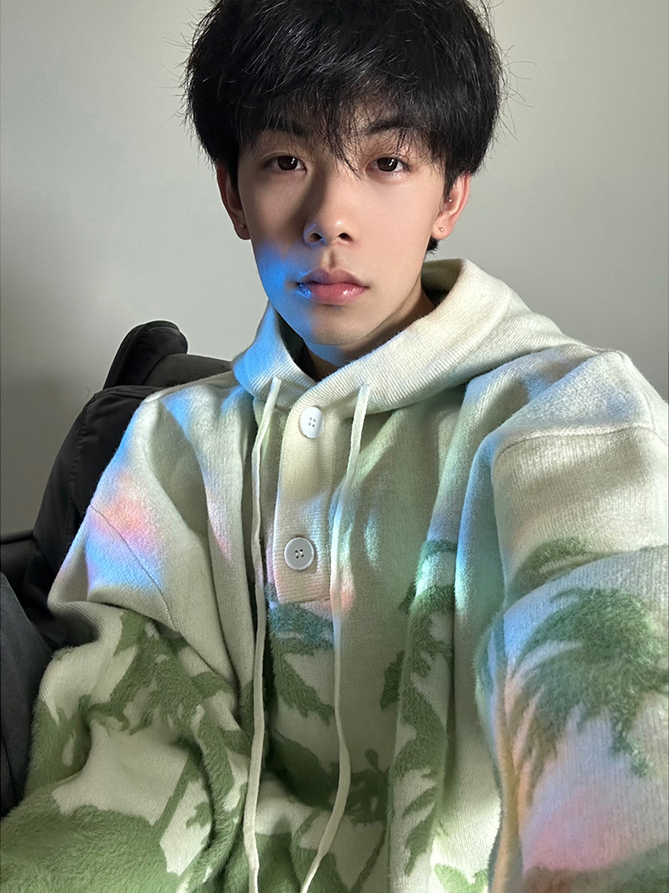 小众设计感椰树提花针织衫布客行