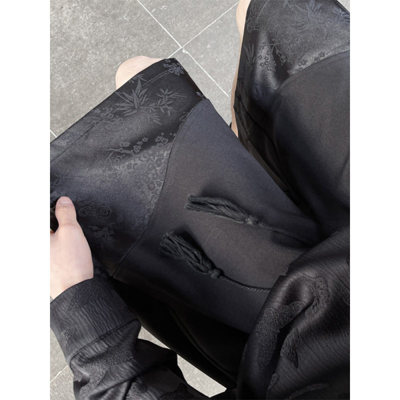 新中式提花春山盘扣短裤男