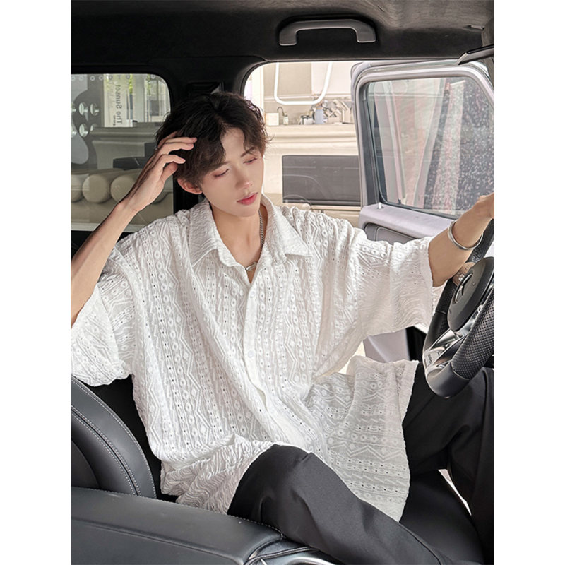 Vintage肌理感镂空半袖衬衫