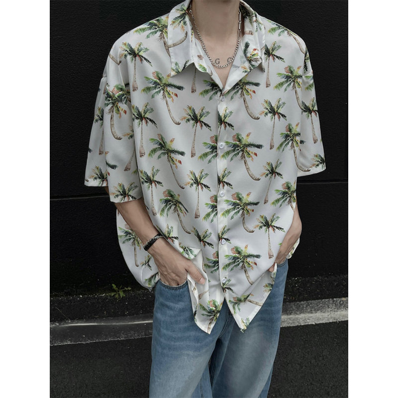 夏威夷穿搭椰树短袖衬衫男夏