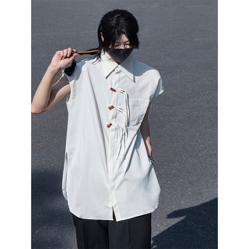 新中式盘扣坎肩无袖衬衫男