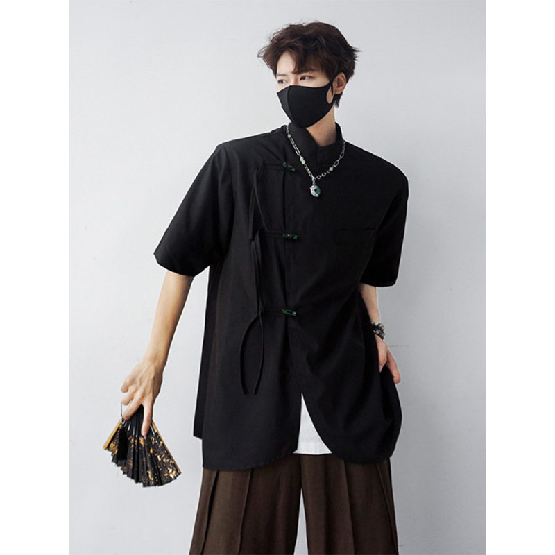 新中式盘扣高级短袖衬衫男夏季