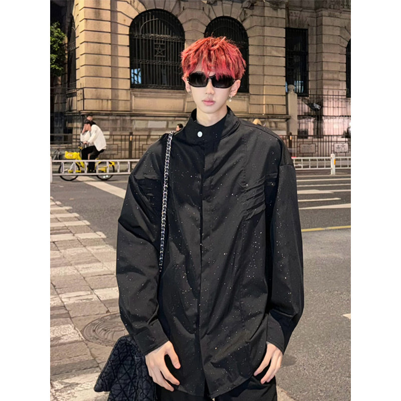 满天星褶皱立领长袖衬衫