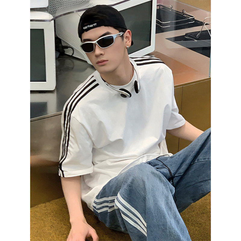 三条杠重磅条纹短袖T恤