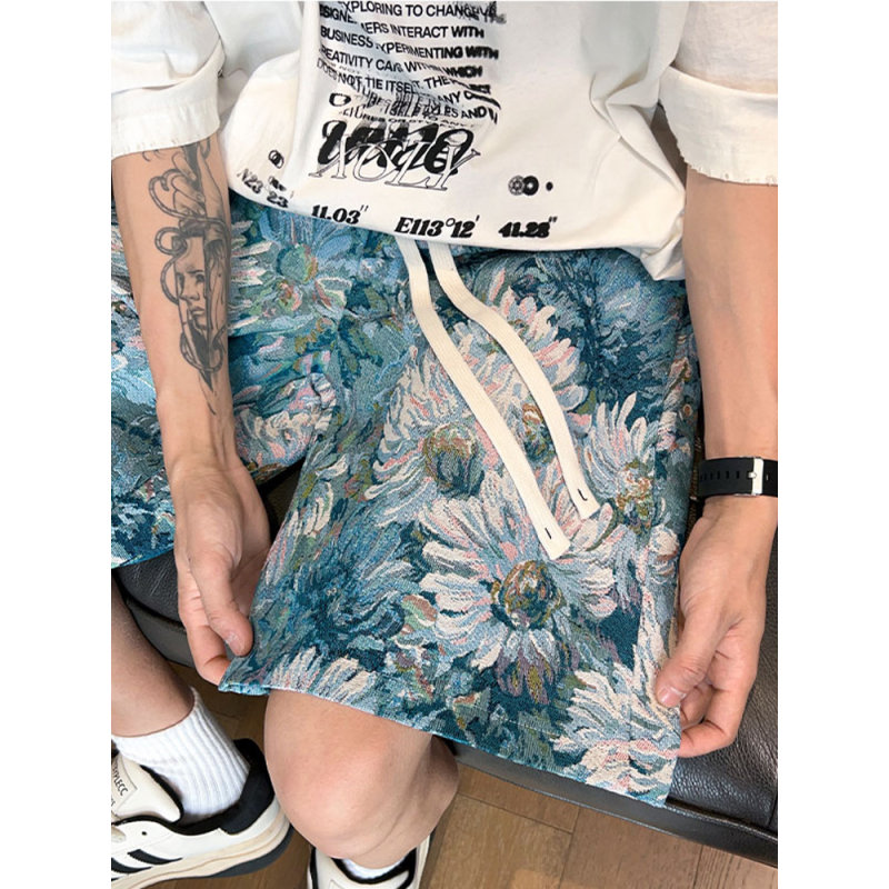 新中式满印花卉国潮短裤男夏