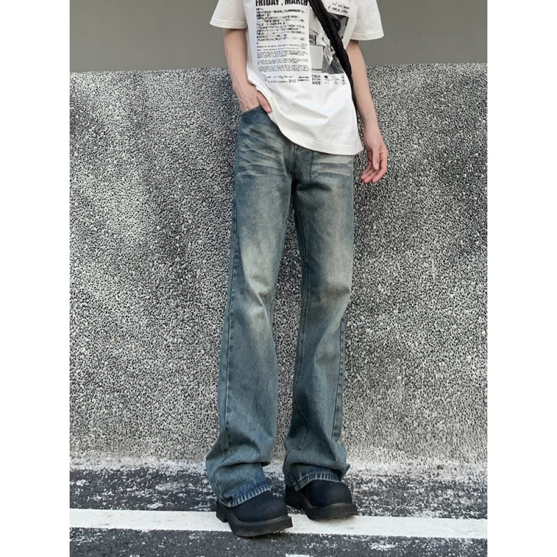复古做旧微喇牛仔裤男款
