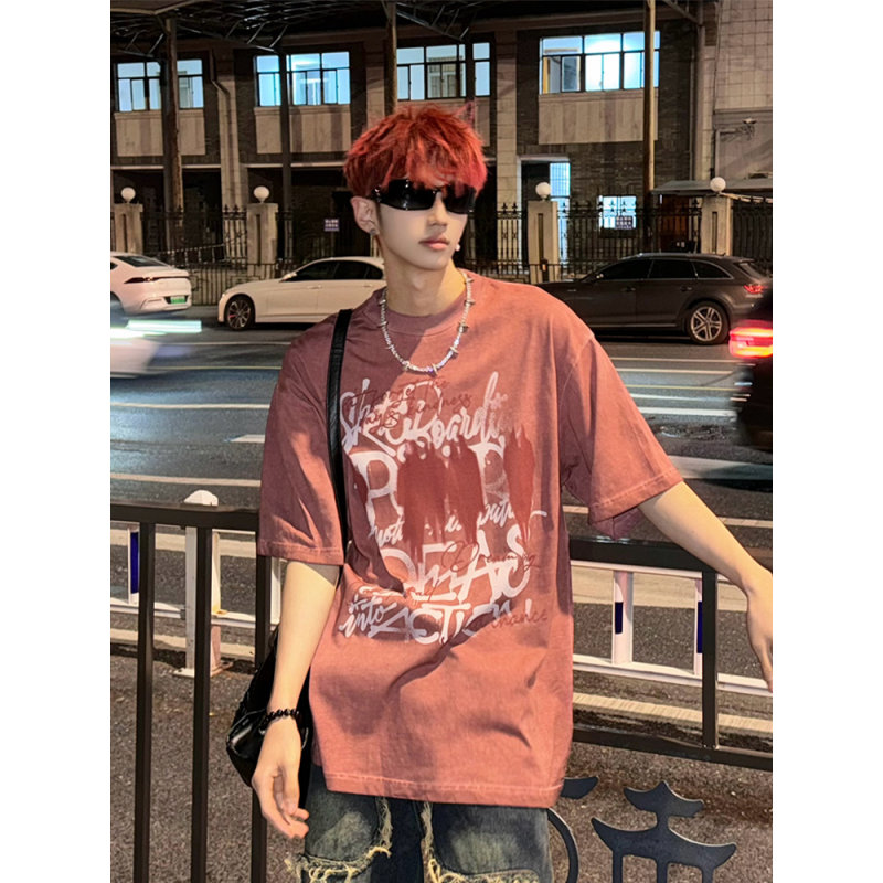 脏粉色重磅硬挺纯棉短袖T恤