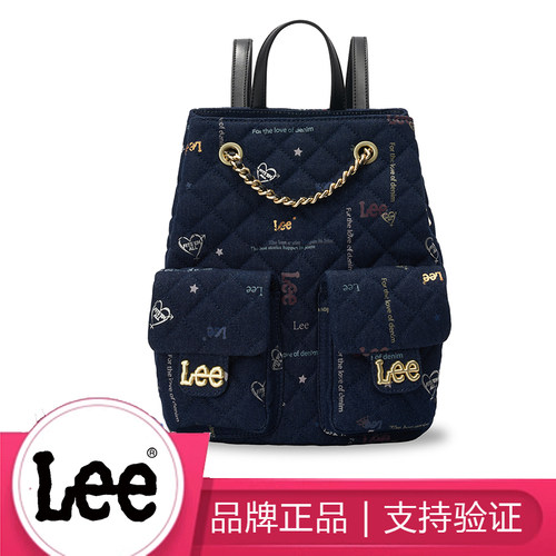 Lee女牛仔帆布小双肩包通勤电脑包初高中大学生书包少女背包