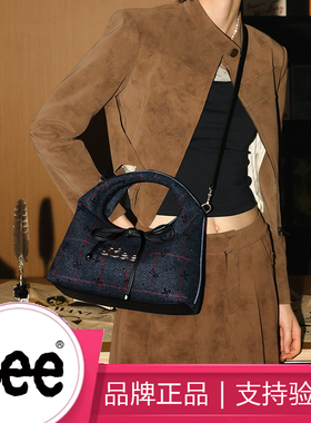 Lee秋冬女格纹条纹斜挎包三角包英伦风手提通勤单肩包