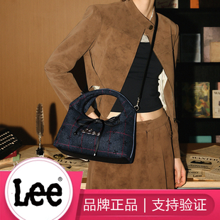 Lee秋冬女格纹条纹斜挎包三角包英伦风手提通勤单肩包