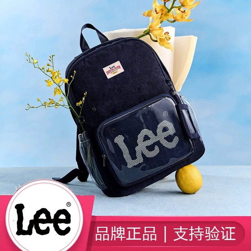 Lee牛仔帆布双肩包二次元动漫痛包初中高中学生吃谷人书包通勤包图片