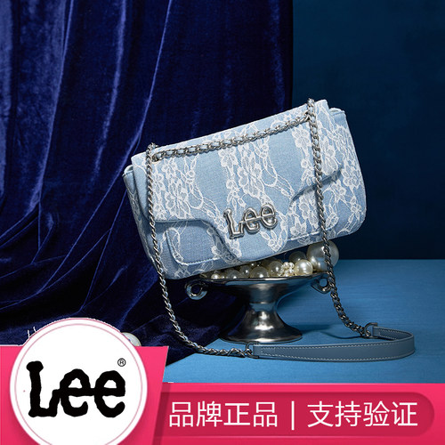 Lee女蕾丝牛仔单肩包斜挎链条包高级感精致小包