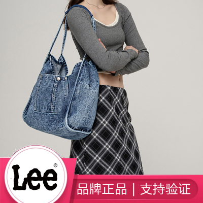 Lee 牛仔帆布托特包腋下包单肩手提通勤包女大学生上课包帆布包