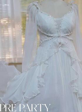 PreParty2024新款白色真丝约会生日约会白月光仙气裙