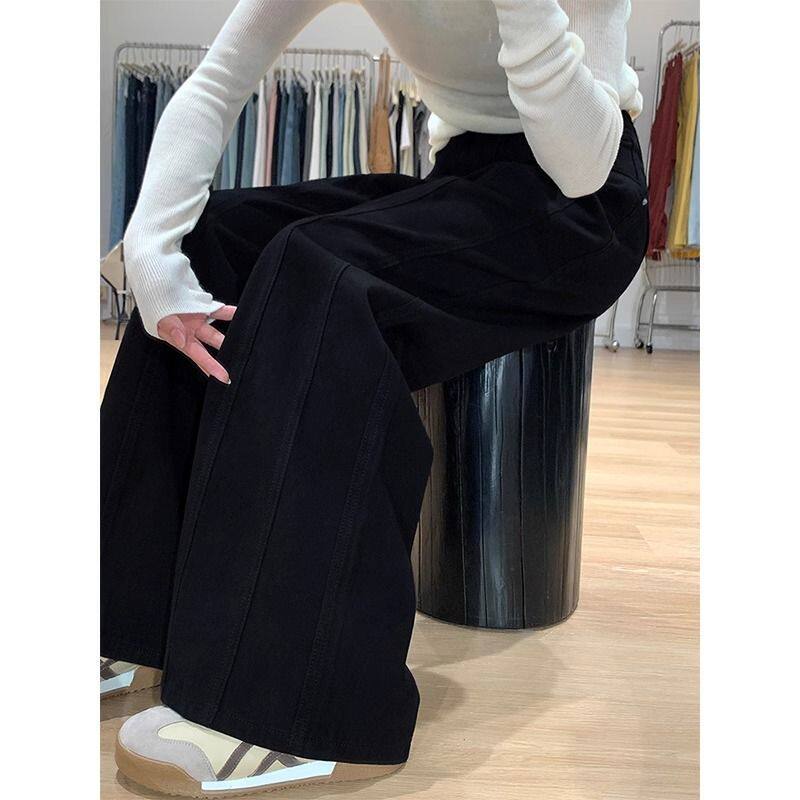 黑色阔腿牛仔裤女春季新款大码胖mm宽松垂感显瘦梨形身材直筒裤子