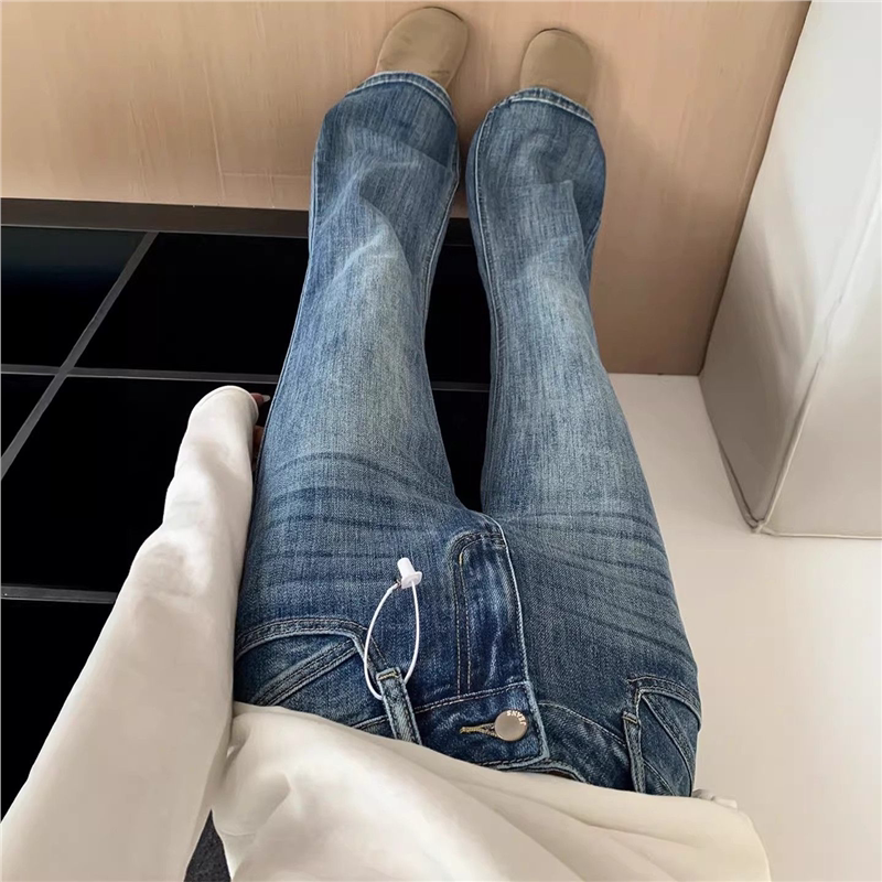 微喇牛仔裤女春季新款大码胖mm高腰显瘦弹力梨型身材不贴腿喇叭裤