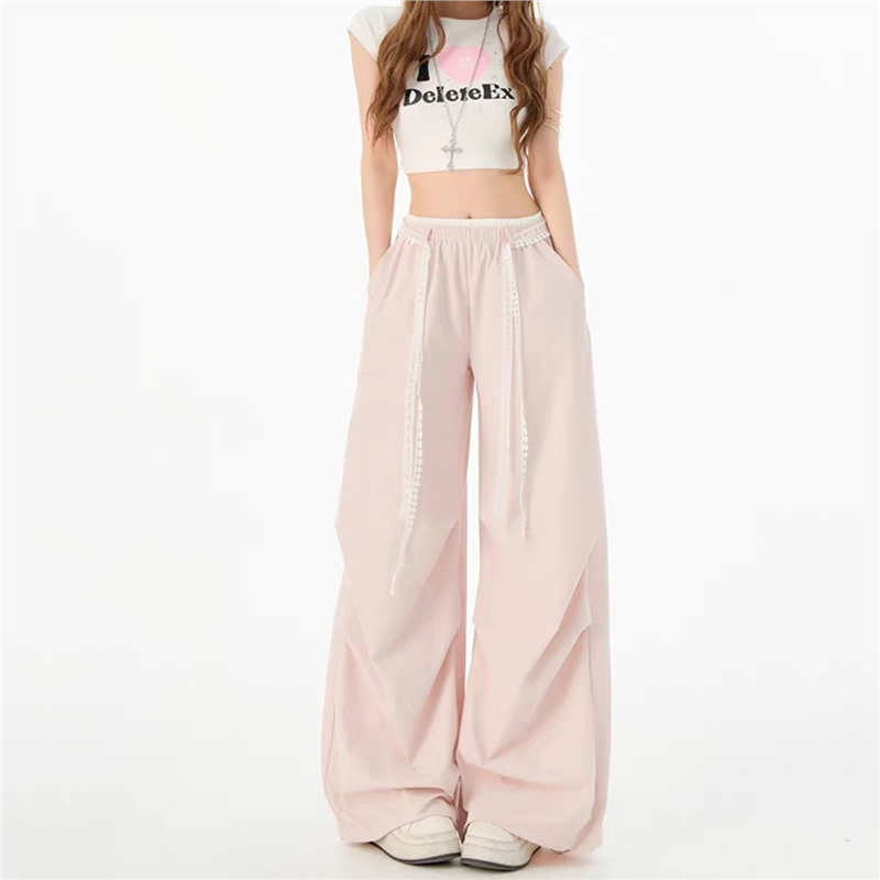 粉色工装裤女春秋2026新款夏季美式休闲跳舞速干直筒运动阔腿裤子