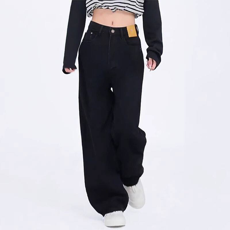 梨型身材黑色直筒牛仔裤女春季新款大码胖mm高腰宽松显瘦阔腿长裤