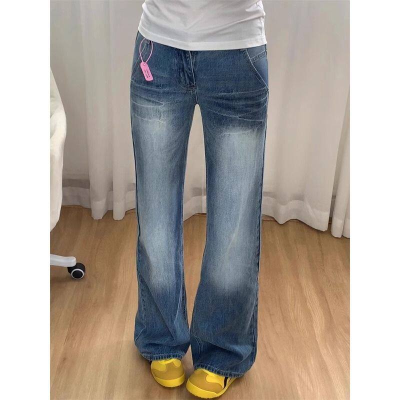 美式复古微喇牛仔裤女春季新款胖妹妹mm梨型身材高腰显瘦直筒长裤