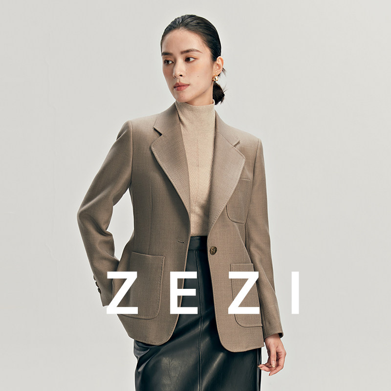 zezi精纺美利奴羊毛西装女士外套春秋季休闲上衣通勤百搭显瘦西服,女装/女士精品,西装,淘宝优惠券,粉丝福利购,淘宝优惠卷