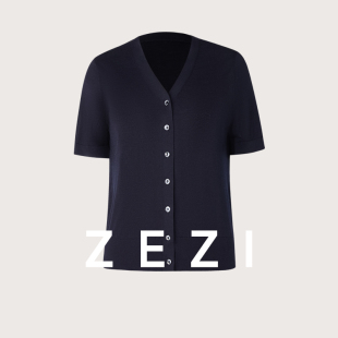 V领单排扣开衫 时尚 夏季 短袖 气质通勤 打底衫 zezi100%桑蚕丝针织衫