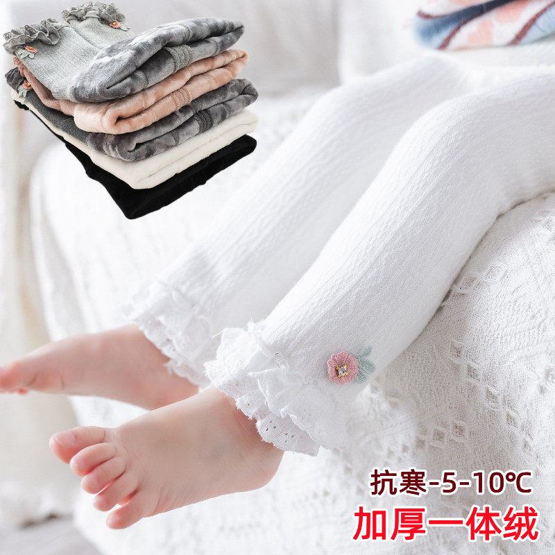 婴儿加绒打底裤秋冬季加厚大PP裤女宝宝可开裆保暖女童棉裤袜长裤
