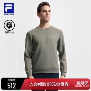 上衣 健身运动简约针织长袖 FILA 斐乐官方男子套头卫衣2025春新款