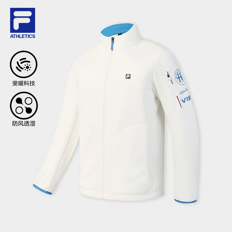 FILA 斐乐官方男士针织长袖外套2026春季新款户外运动摇粒绒上衣