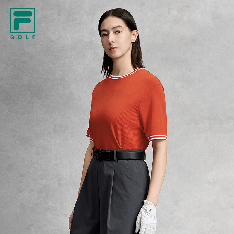 FILA 斐乐高尔夫女士编织衫2026夏季新款短袖T恤简约宽松运动上衣