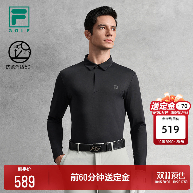 FILA 斐乐官方高尔夫男子针织长袖POLO衫2025秋新款运动防晒上衣