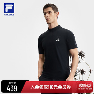 新款 FILA 2025夏季 衫 户外运动半拉链基础T恤 斐乐官方男子针织短袖