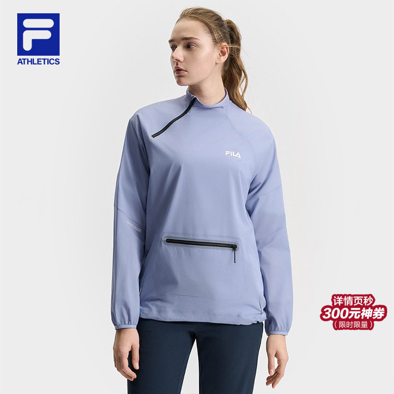 FILA 斐乐官方女士梭织上衣夏季防风骑行服简约休闲长T运动外套