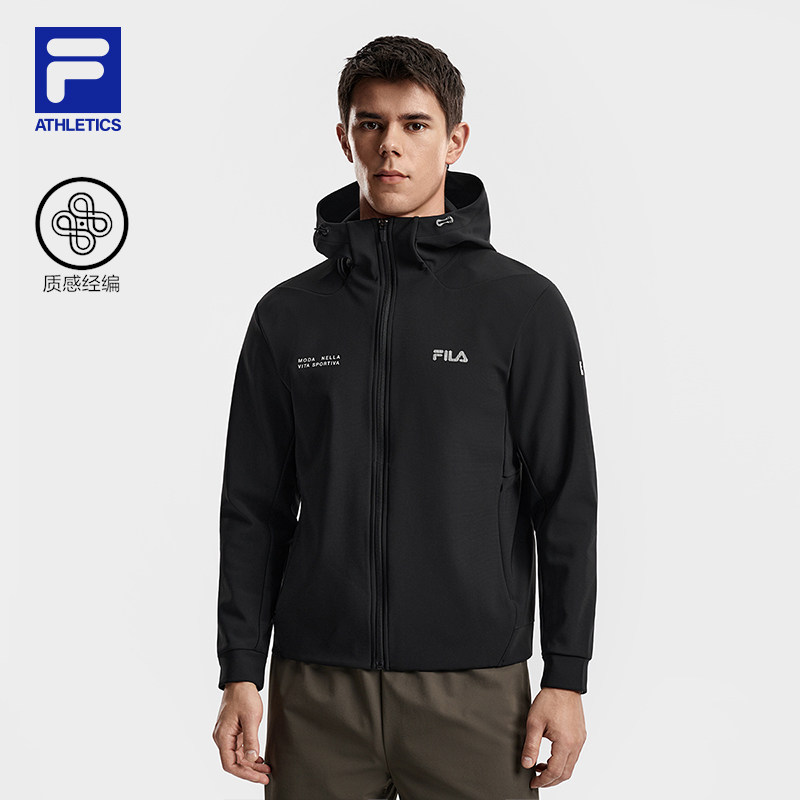 FILA 斐乐官方针织连帽外套男2026春季新款健身跑步黑色运动上衣